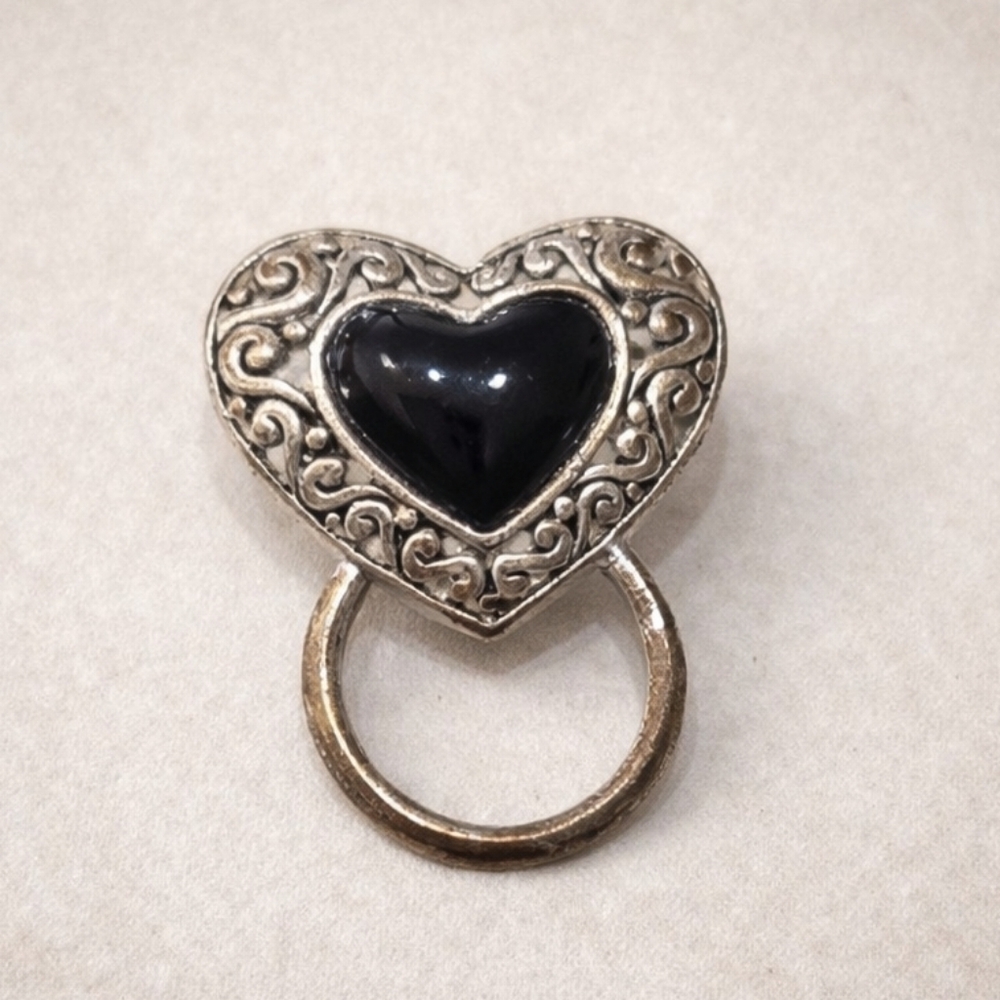Vintage Black Heart Eyeglass Holder Pin Brooch Scarf Loop Academia Whimsygoth